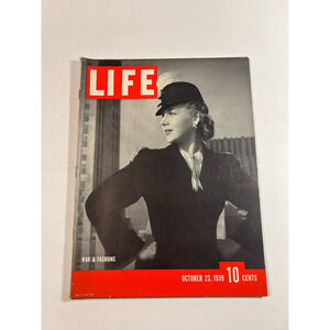 Vintage LIFE Magazine October 23 1939 War & Fashions WWII Era Fashion Cover
